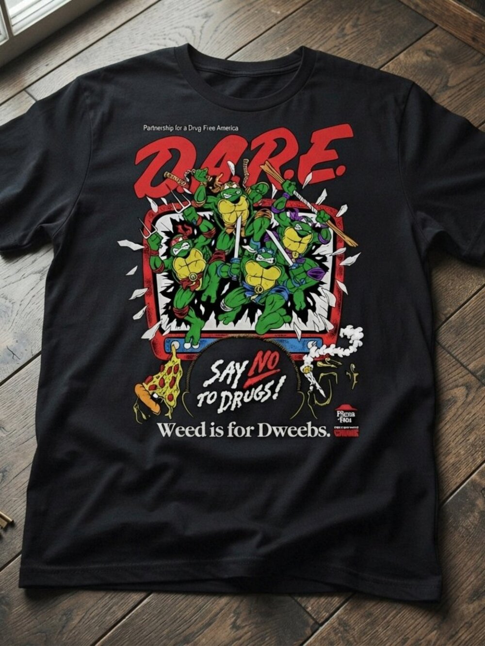 D.A.R.E Ninja Turtles Funny Graphic Black T-Shirt Retro Tee